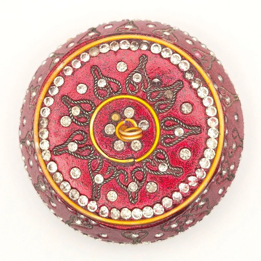 Sparkling Red Trinket Box Rhinestone Embellished Jewelry Holder Decorative Lid